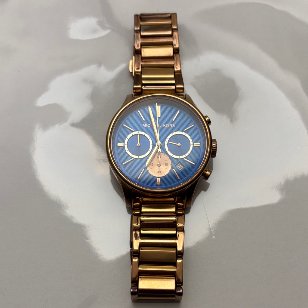 Michael Kors Rose Gold Watch With Blue Dial